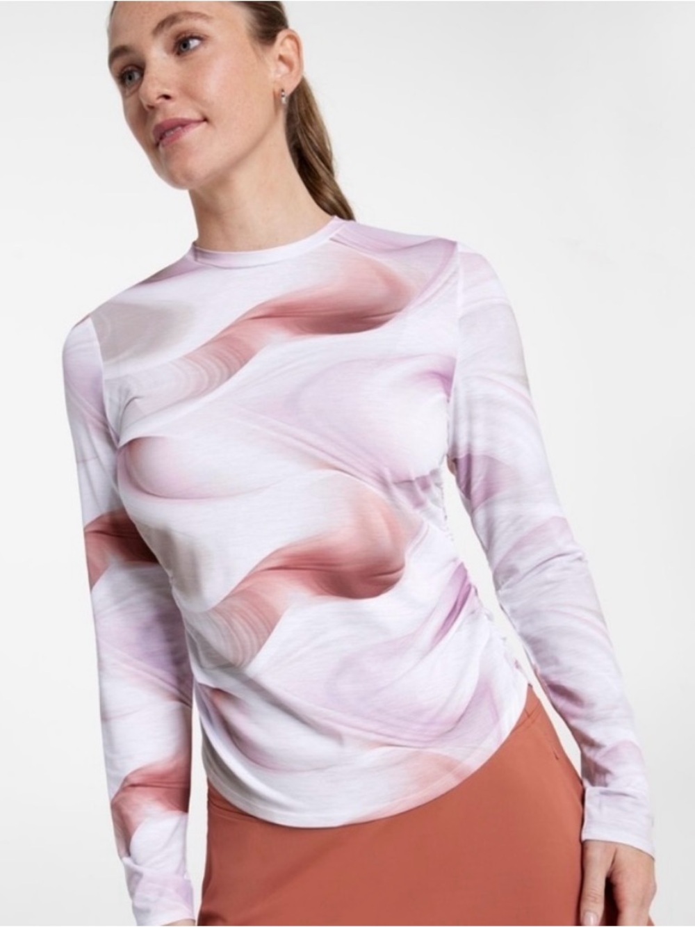 CALIA Ruched Long Sleeve Crew Neck Top Lightweight Performance Shirt Small NWOT